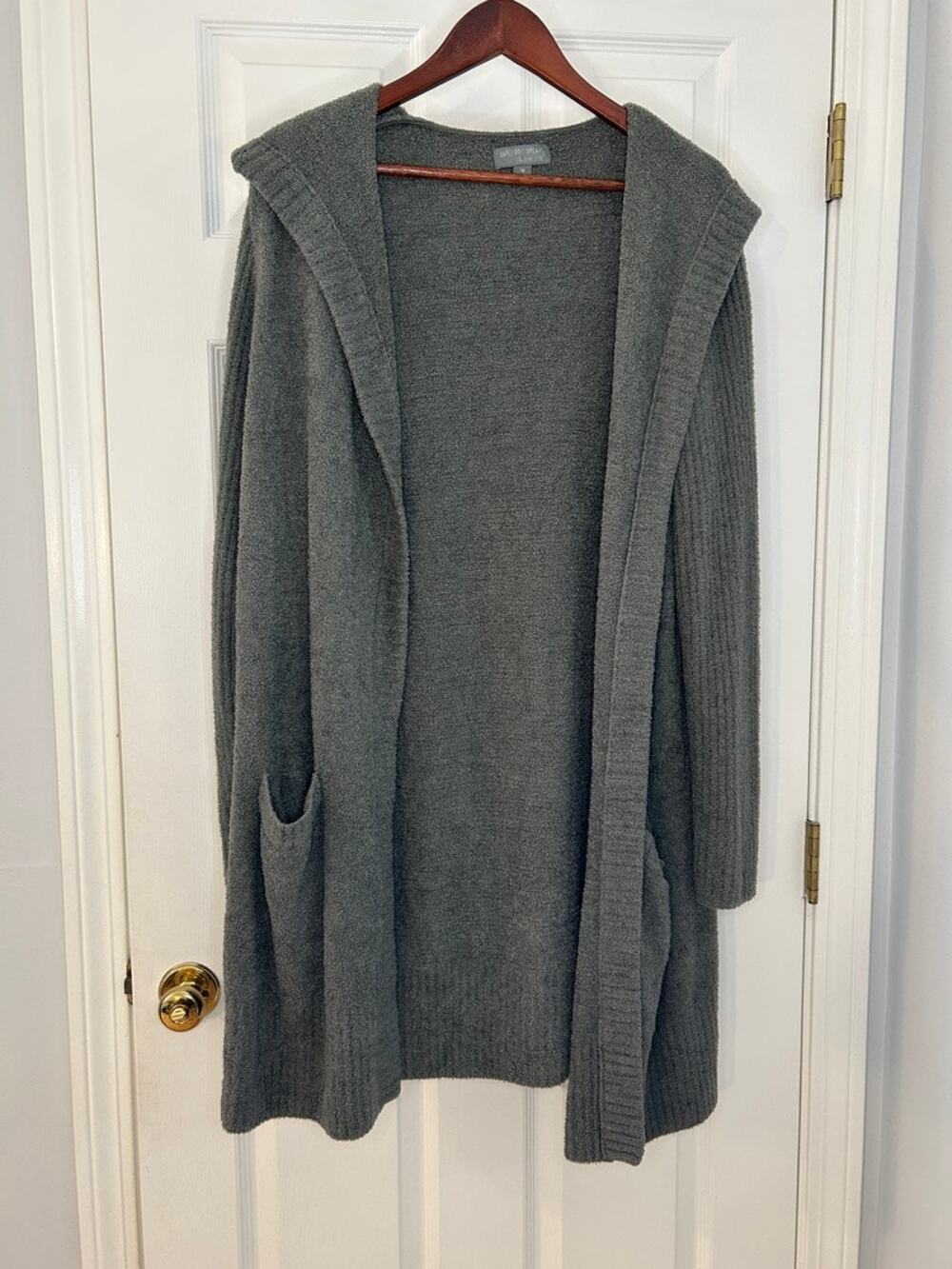 Barefoot Dreams CozyChic Lite Hooded Cardigan 1X Green Open Front Sweater